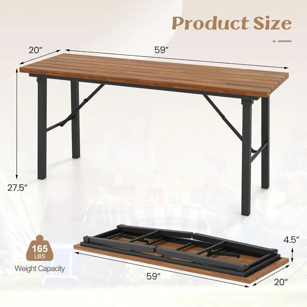 Outdoor Foldable Wood Dining Table for Patio or Camping
