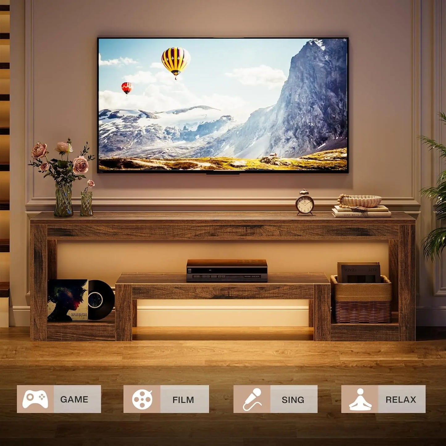 Farmhouse TV Stand with Open Storage Shelves