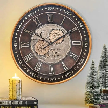 24" Industrial Steampunk Style Wall Clock with Moving Gears