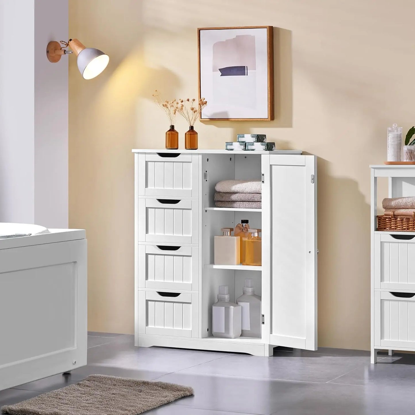 Floor Cabinet with 4 Drawers for Living Room & Bathroom