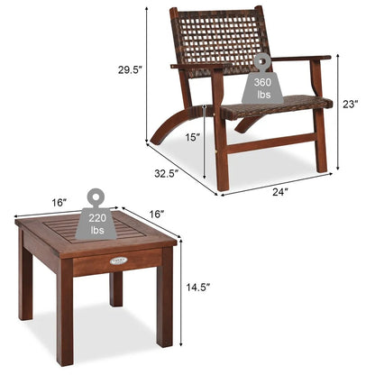 3-Piece Outdoor Patio Furniture Set with Coffee Table