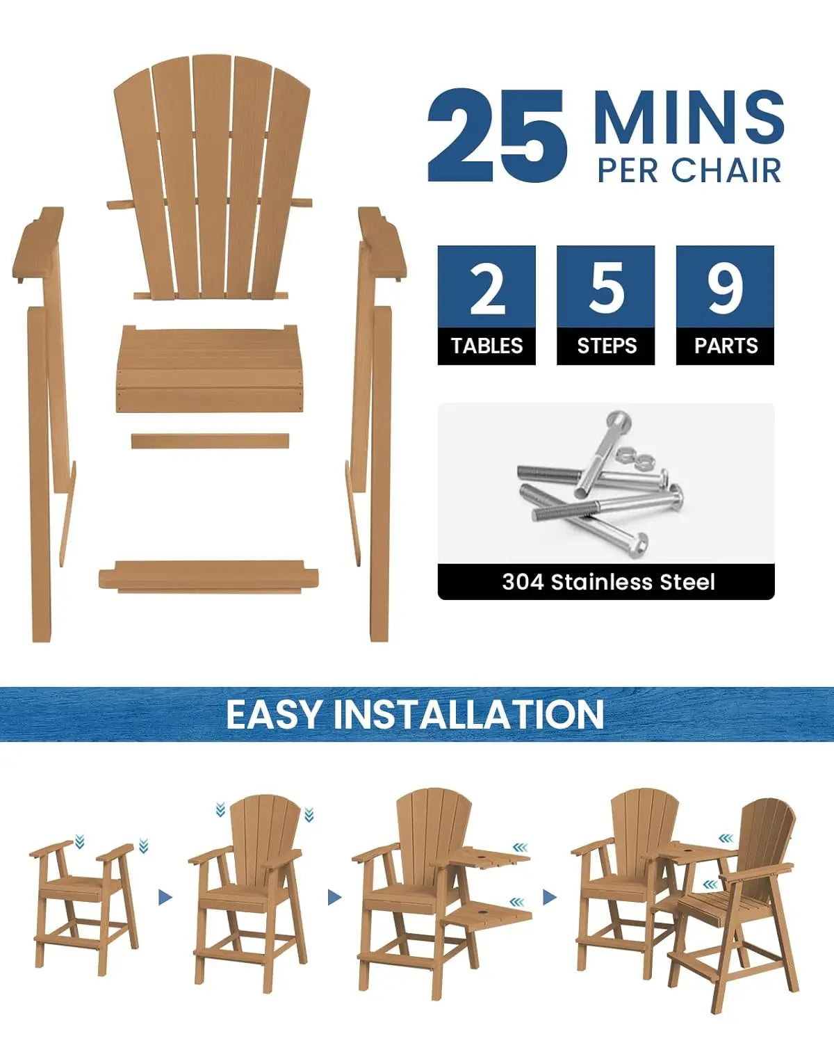Set of 2 Outdoor Chairs with Double Connecting Tray