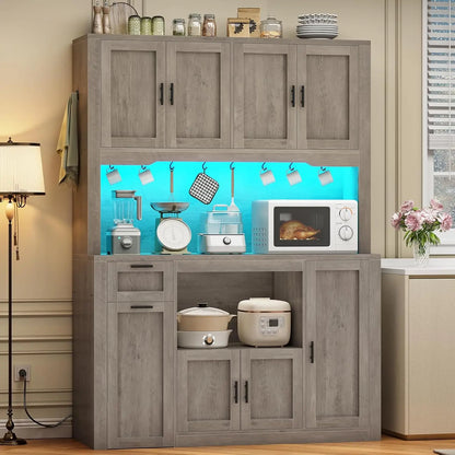 Kitchen Pantry Cabinet with Charging Station & LED Light