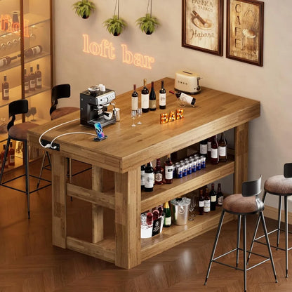 3-Tier, Farmhouse Kitchen Island with Power Outlets