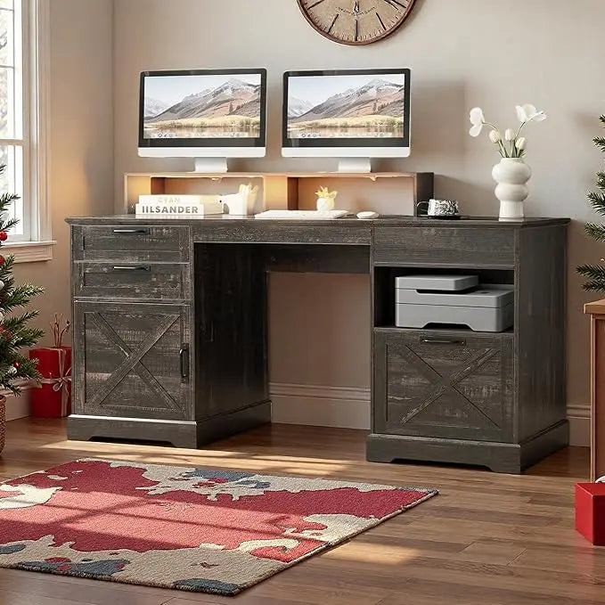 Farmhouse Home Office Desk with File Drawer & Lift Top