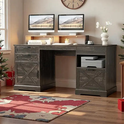 Farmhouse Home Office Desk with File Drawer & Lift Top