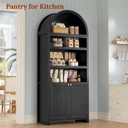 81" Tall Arched Bookshelf with Display Shelves & Cabinet Doors