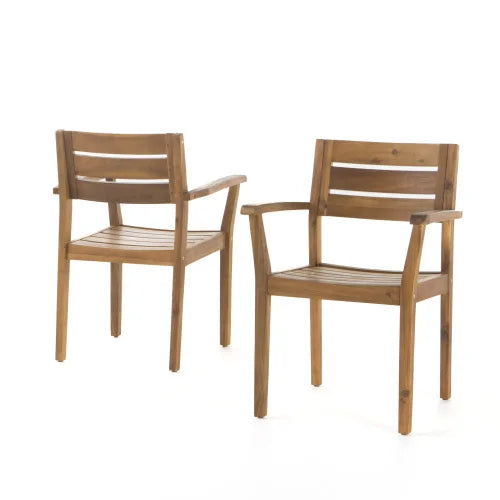 Set of 2 Acacia Wood Outdoor Patio Armchairs