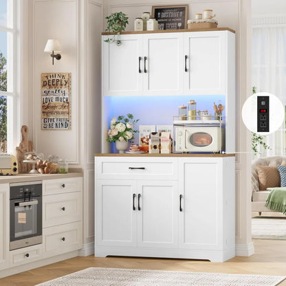 71" Tall Kitchen Pantry Cabinet with Power Outlet