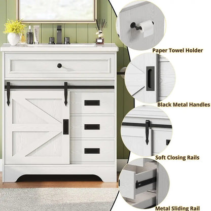 Farmhouse Bathroom Vanity with Sink & Sliding Barn Door