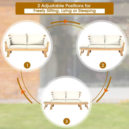 Wooden Patio Sofa with with Cushion & Pillows