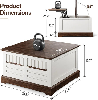 Farmhouse Lift Top Coffee Table with Large Hidden Storage