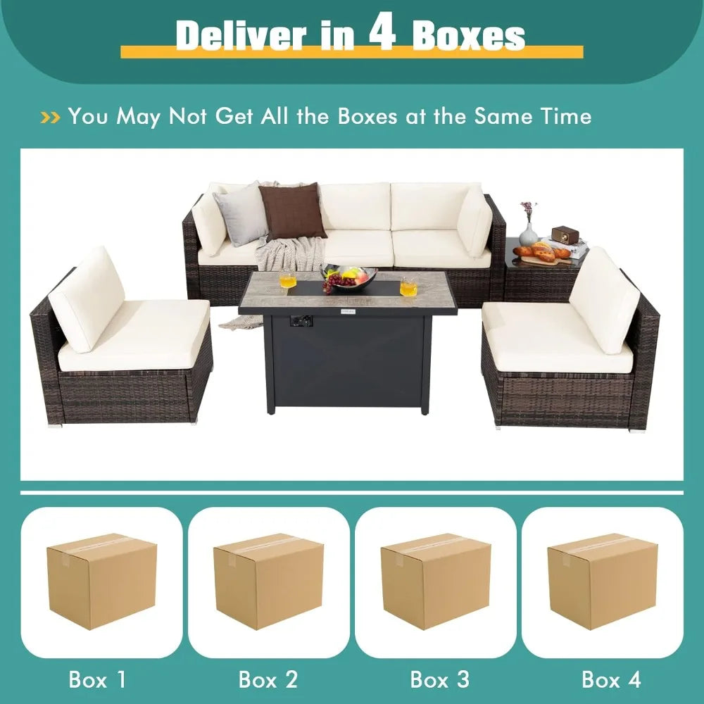 7 Piece Patio Furniture Set with Fire Pit Table