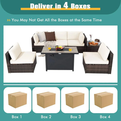 7 Piece Patio Furniture Set with Fire Pit Table