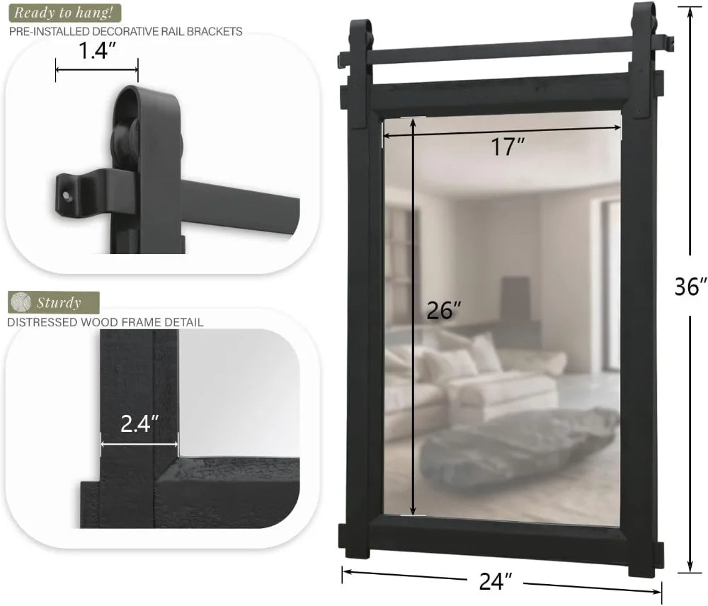 24"x36" Farmhouse Barn Door Mirror, for Bathroom, Living Room or Entryway