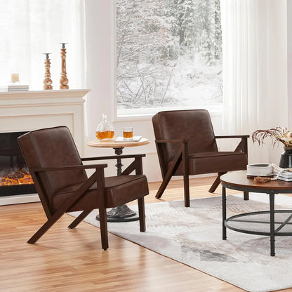 Set of 2 Armchairs with Wood Frame