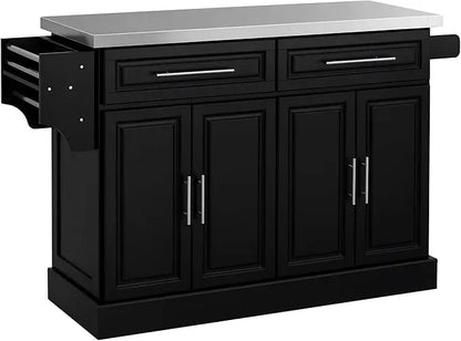 Rolling Kitchen Island Cart with Stainless Steel Top
