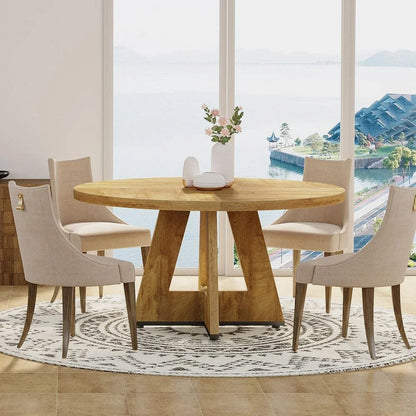 Round Farmhouse Wooden Dining Table