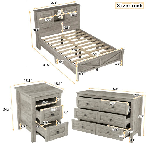 3-Piece Farmhouse Bedroom Sets Full & Queen Size