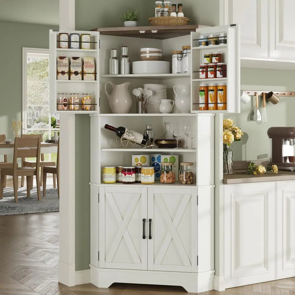 67" Tall Farmhouse Corner Pantry Cabinet
