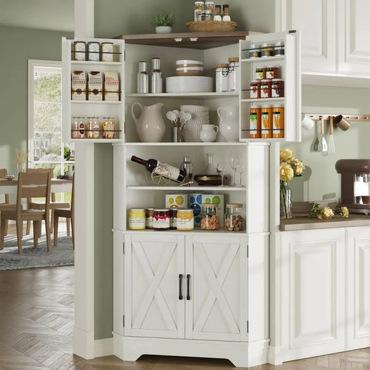 67" Tall Farmhouse Corner Pantry Cabinet