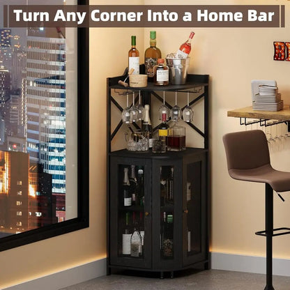 Corner Bar, Wine & Liquor Cabinet with Glass Holders