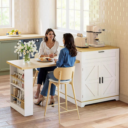 Extendable Farmhouse Kitchen Island with Dining Table & Spice Rack