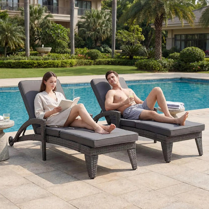 Set of 2 Upholstered Chaise Lounges with Wheels