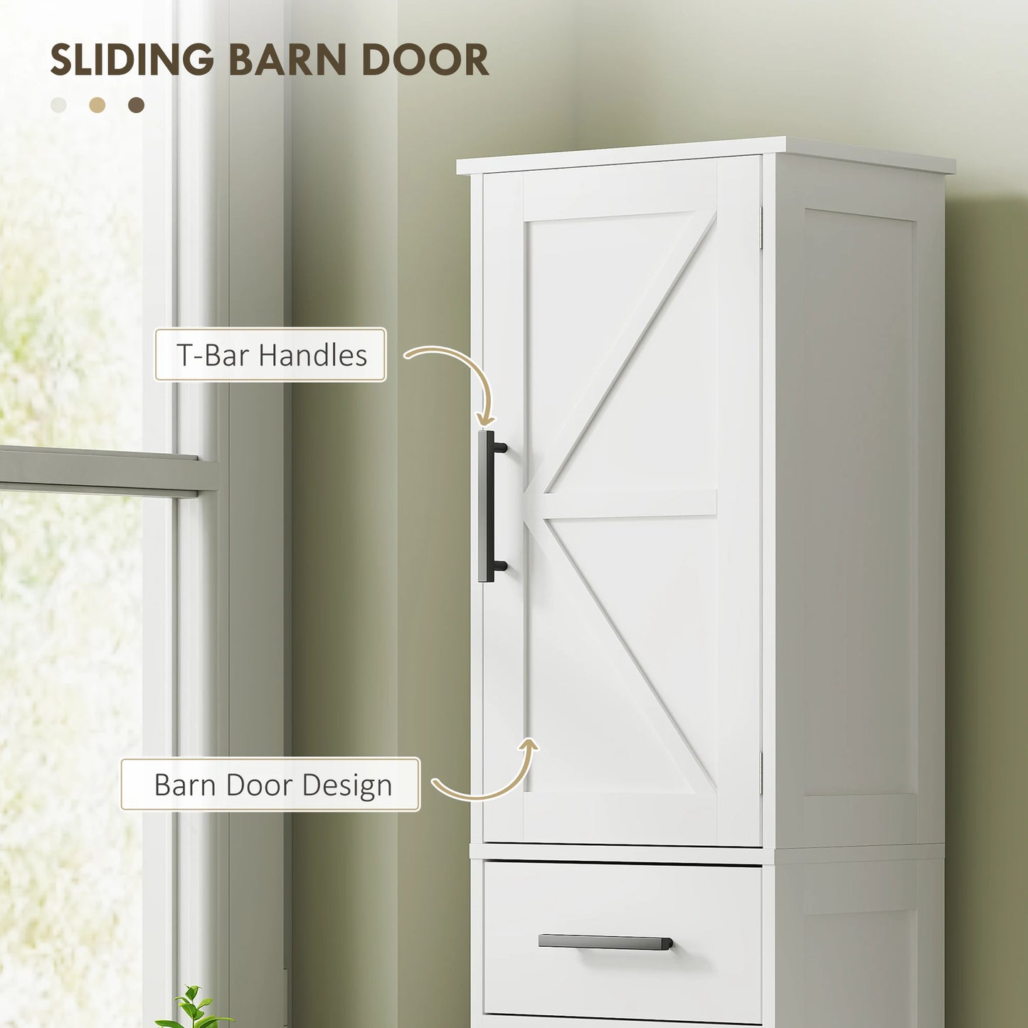 67" Tall, Farmhouse Storage Cabinet with Barn Doors for Bathroom
