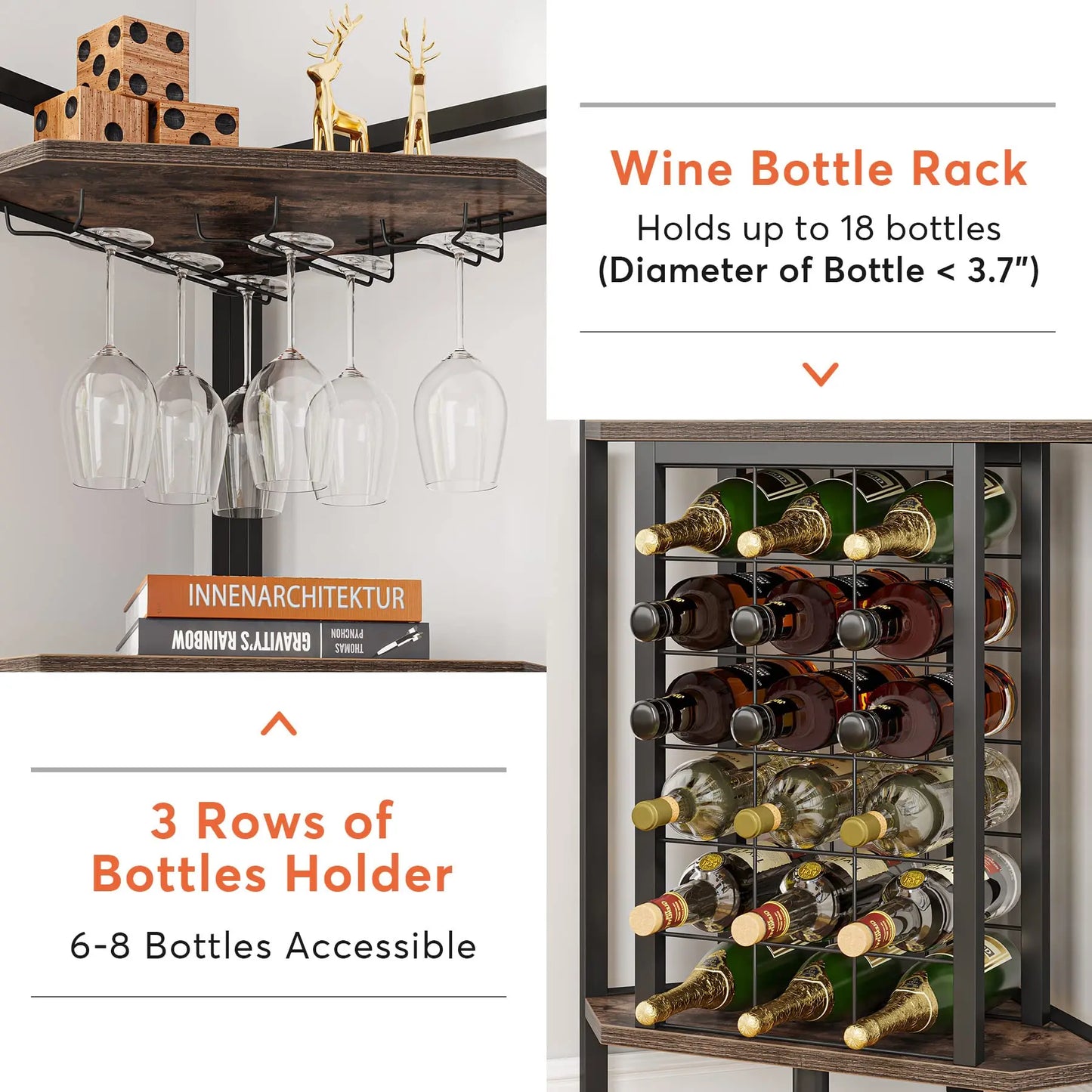 Corner Shelf Wine Rack Bar Cabinet with Glass Holder