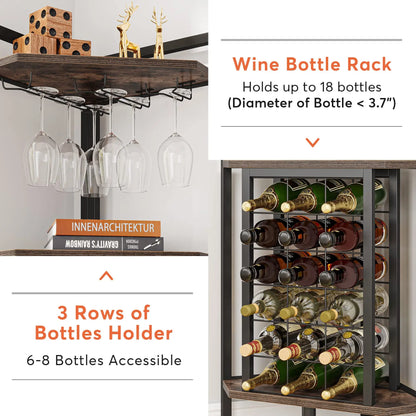 Corner Shelf Wine Rack Bar Cabinet with Glass Holder