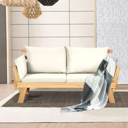 Wooden Patio Sofa with with Cushion & Pillows