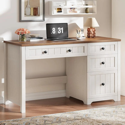 Farmhouse Home Office Desk with File Cabinet & 4 Drawers