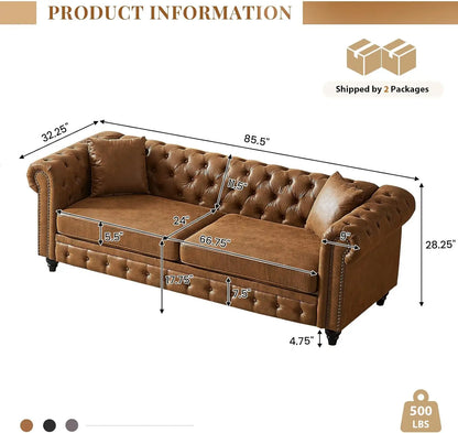 Chesterfield Sofa Couch with Rolled Arms
