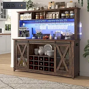 Farmhouse Coffee or Wine Buffet Cabinet with Power Outlet