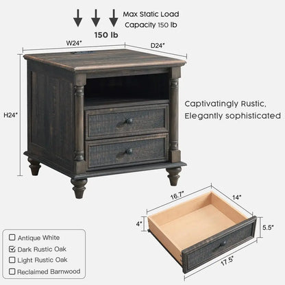 Farmhouse End Table with 4 Solid Wood Feet & Charging Station