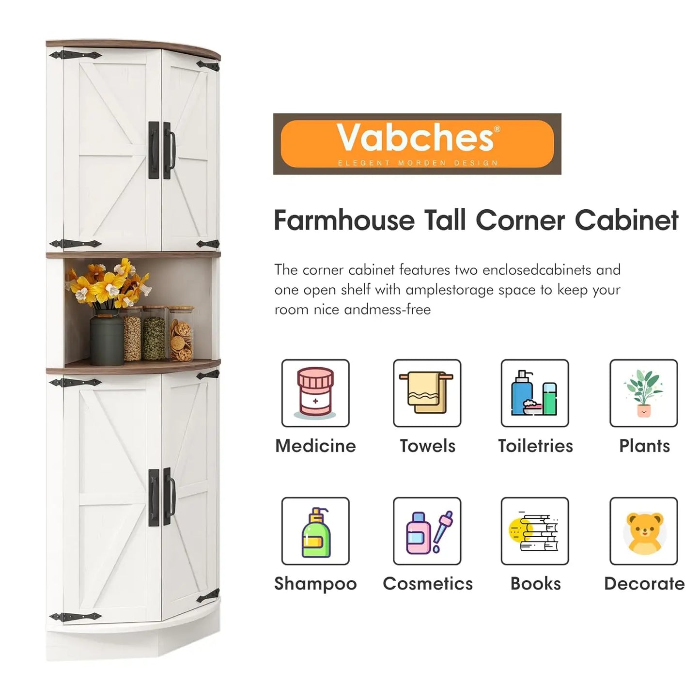 64.8" Tall Farmhouse Corner Storage Cabinet