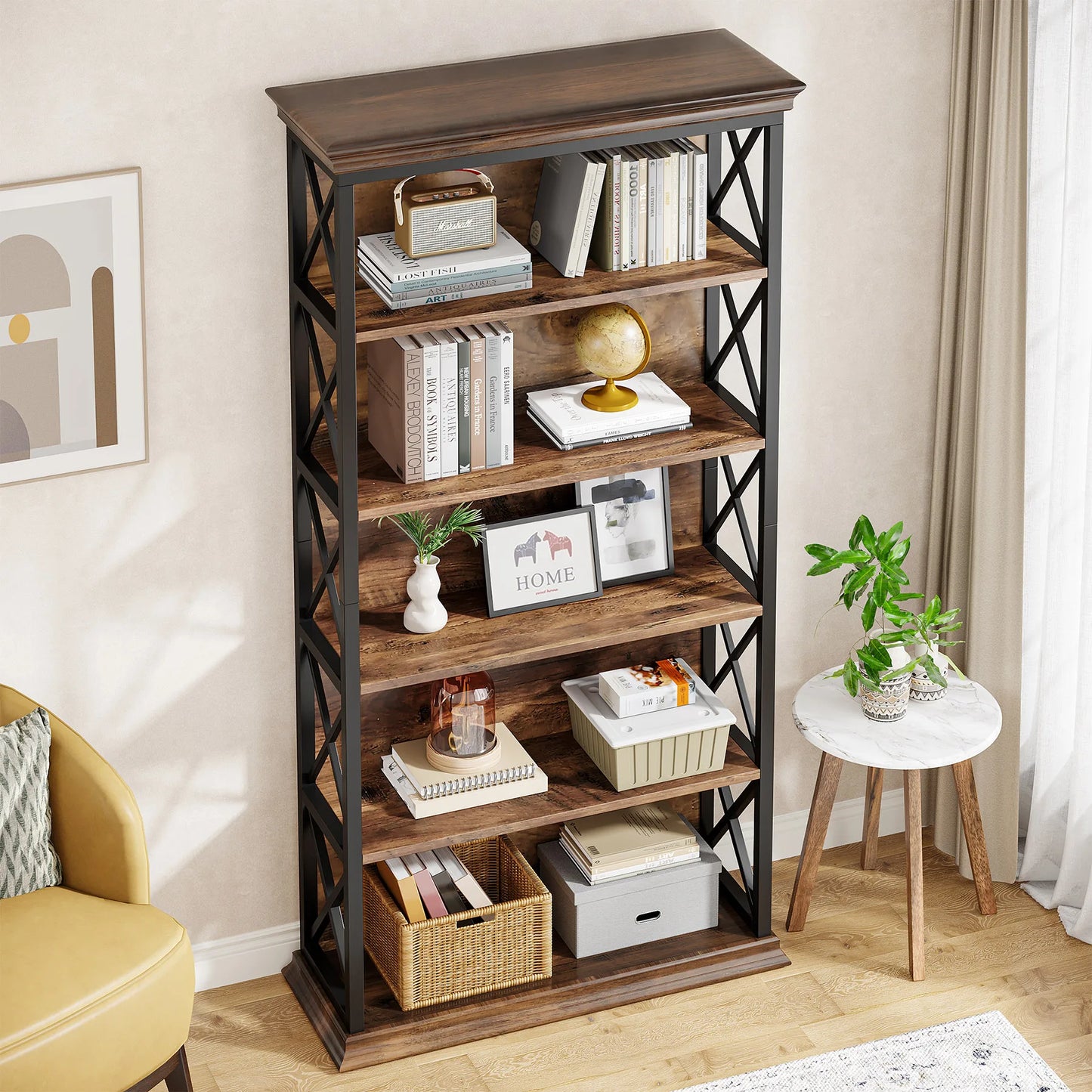 71" Tall Bookshelf with 5 Shelf Display Storage