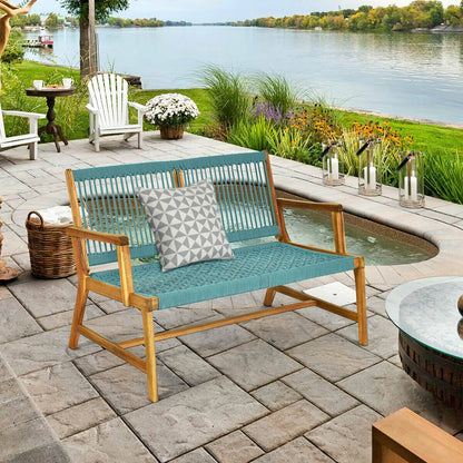 Wooden Rope Bench for Patio or Poolside