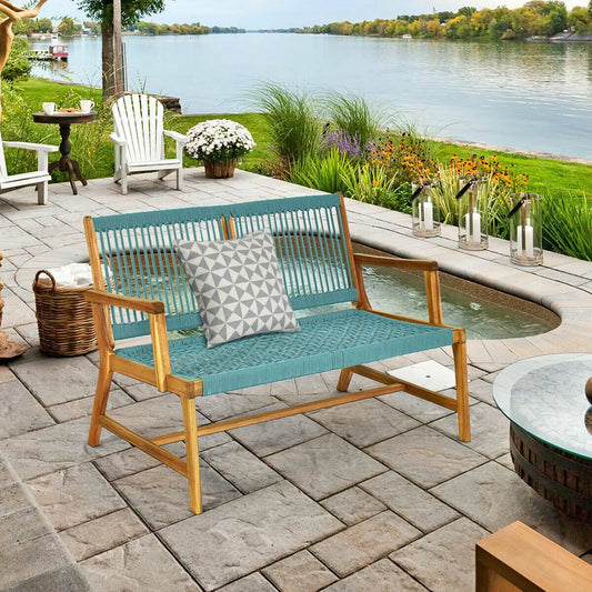 Wooden Rope Bench for Patio or Poolside