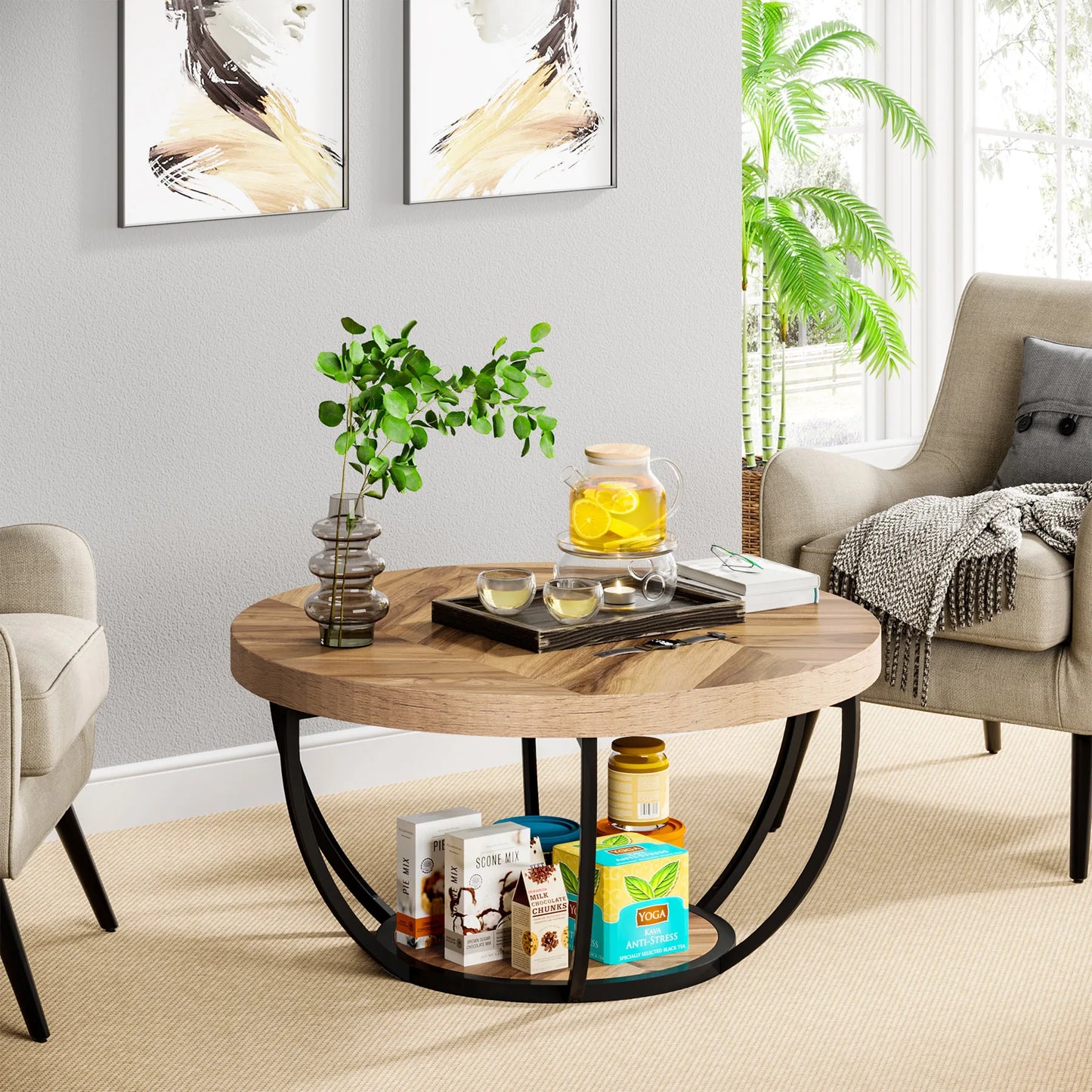 Farmhouse Industrial Round Coffee Table