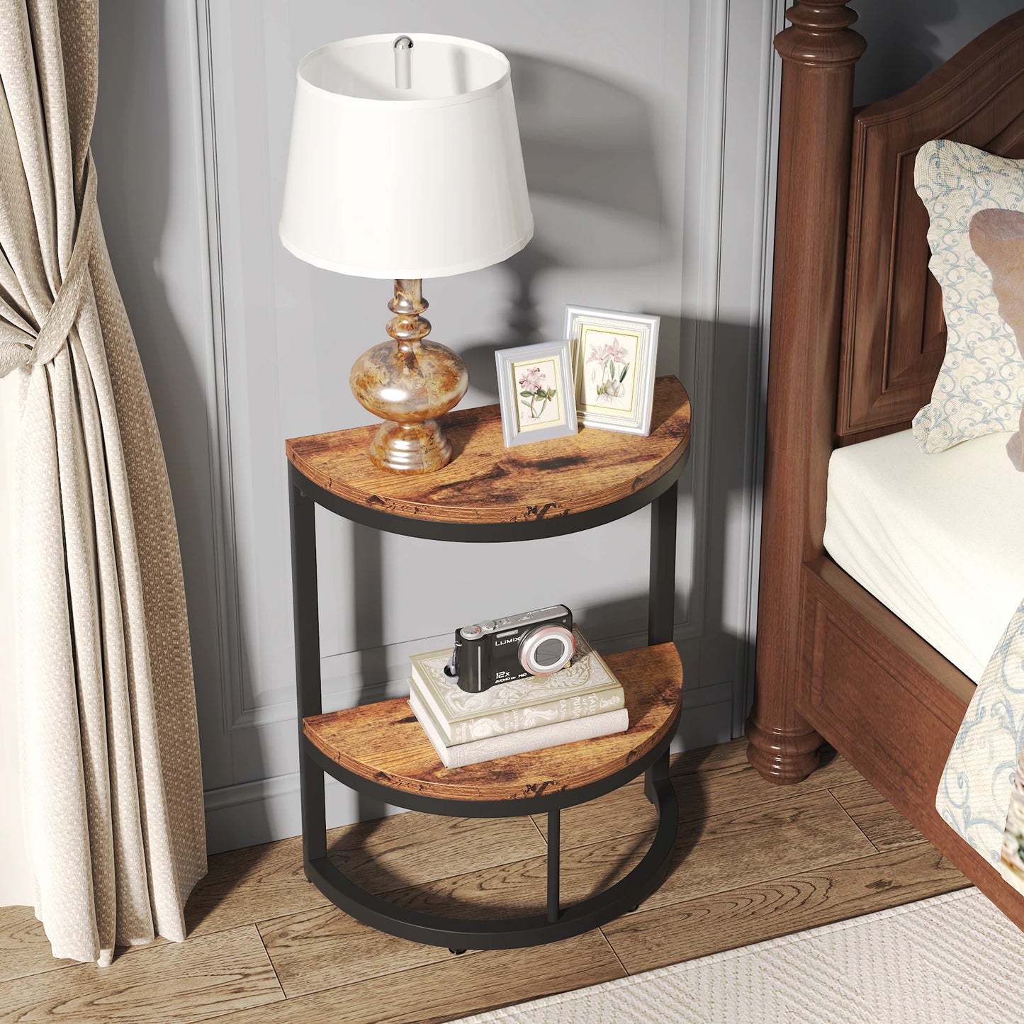 Farmhouse Industrial Semi Circle End Table