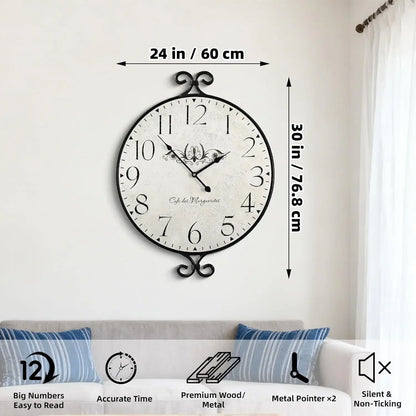 30" Farmhouse Wrought Iron Frame Wall Clock