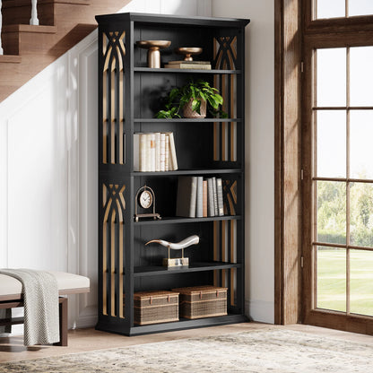 75" Tall Wooden Bookshelf with Display Shelves