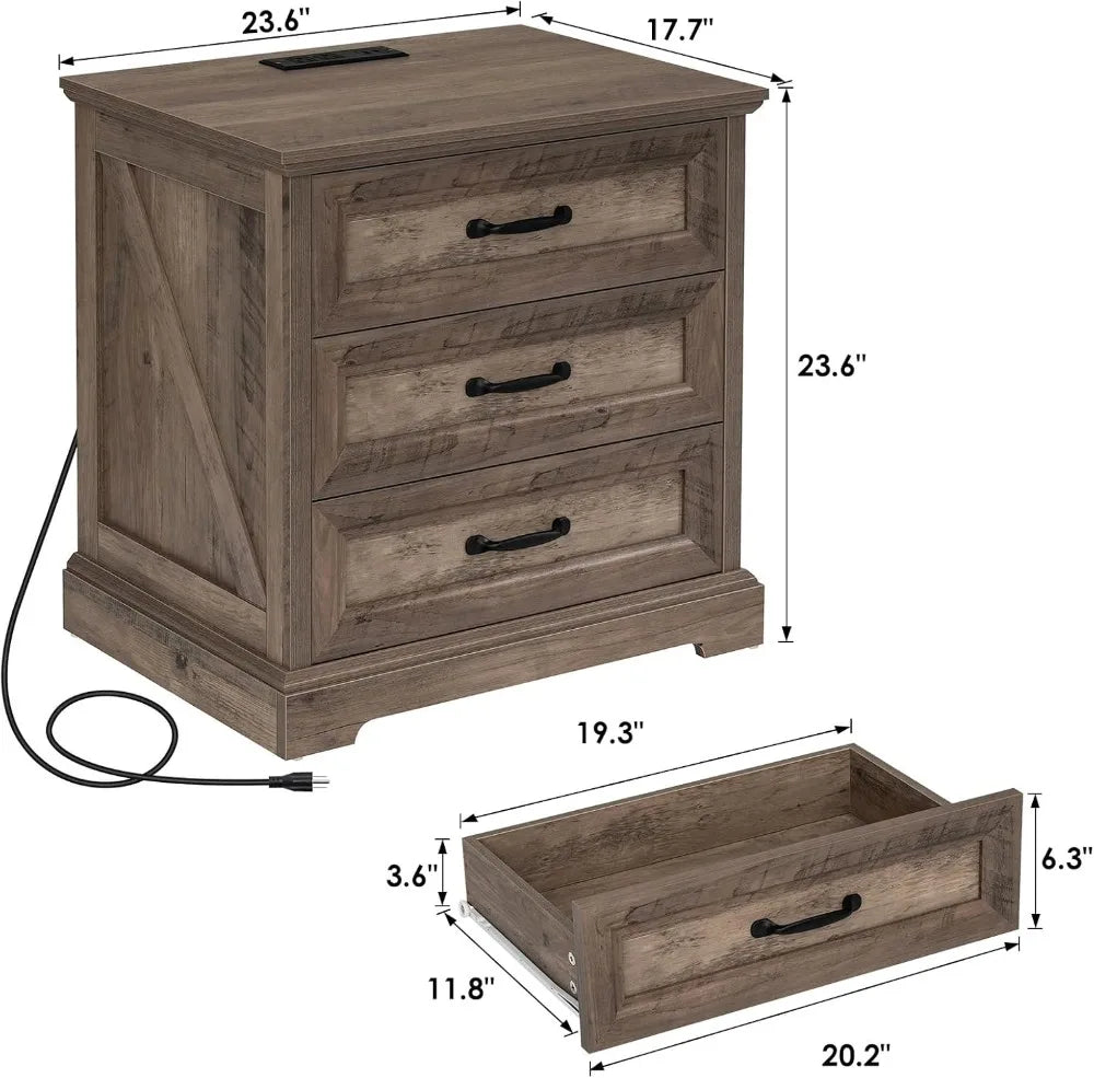 Farmhouse Nightstand with Charging Station