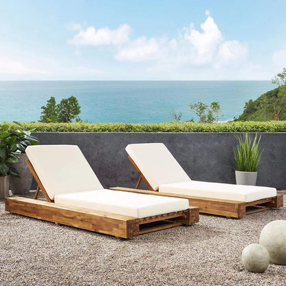 Acacia Wood Outdoor Chaise Lounge Set of 2