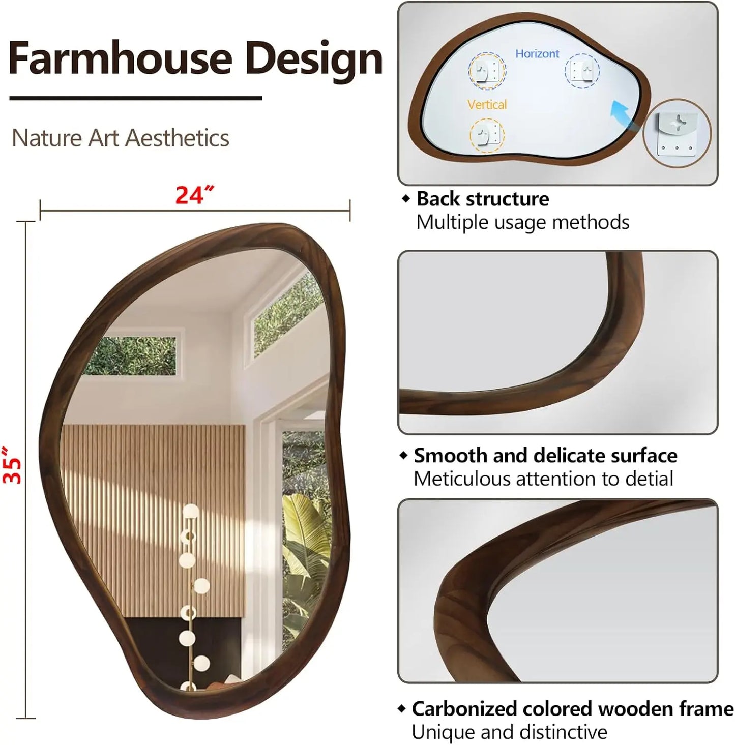 35"x24" Rustic Farmhouse Wood Bathroom Mirror