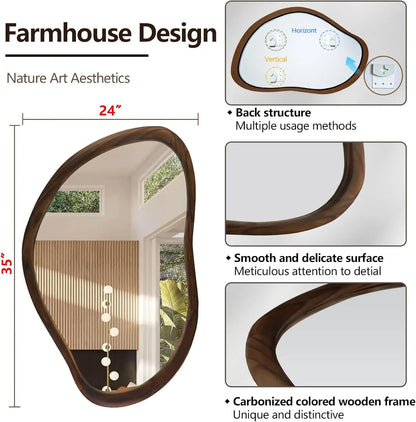 35"x24" Rustic Farmhouse Wood Bathroom Mirror