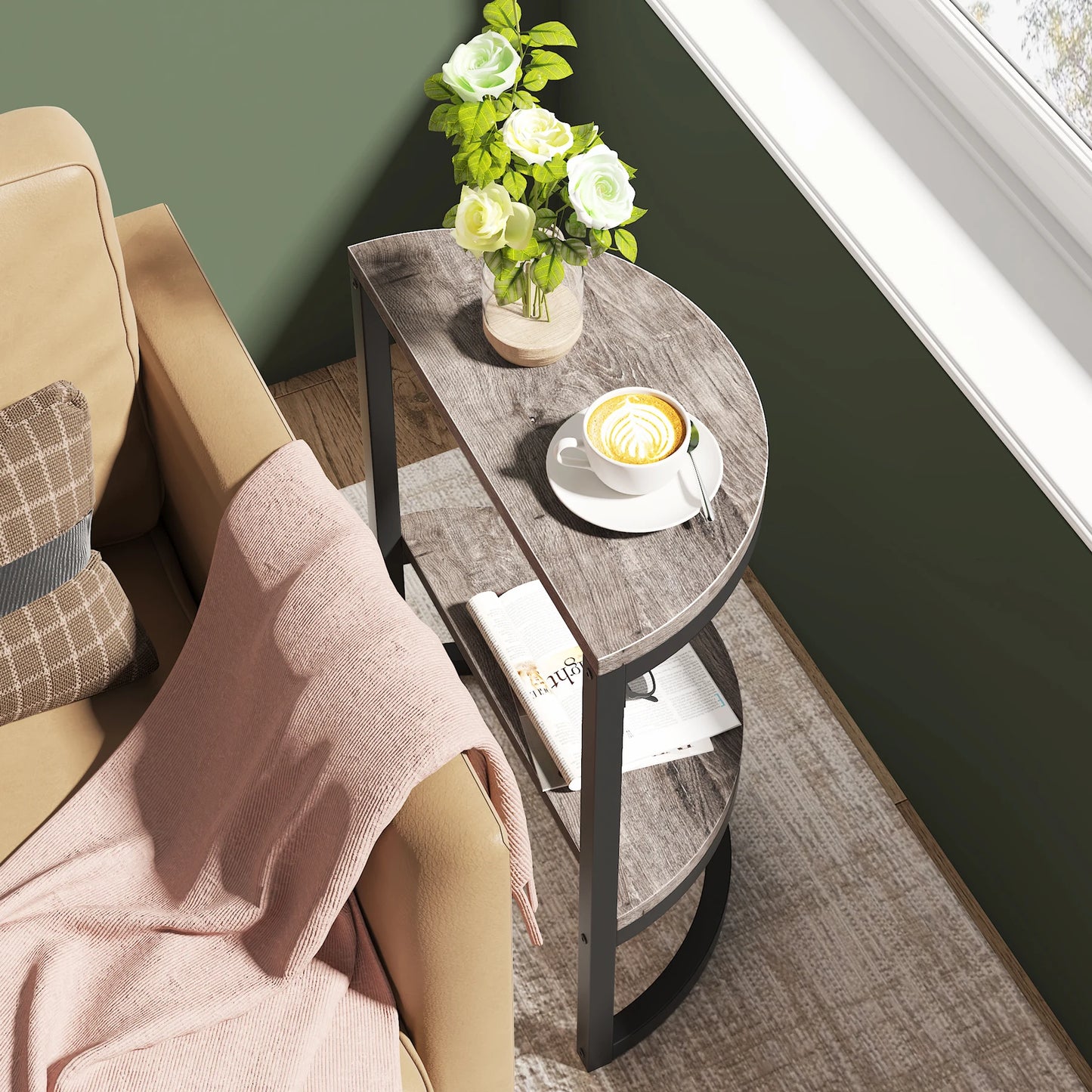 Farmhouse Industrial Semi Circle End Table