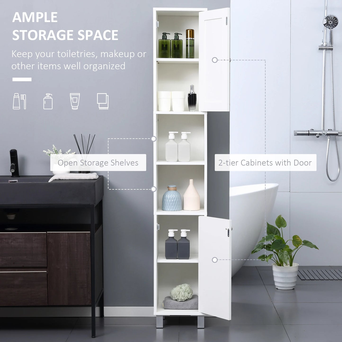 70.75" Tall, Storage Cabinet with Mirror for Bathroom or Living Room